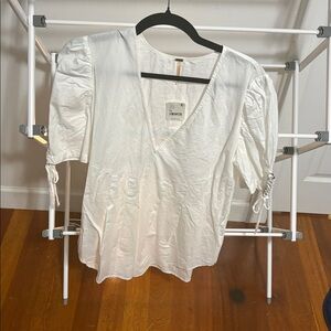 Free People White V-Neck Blouse